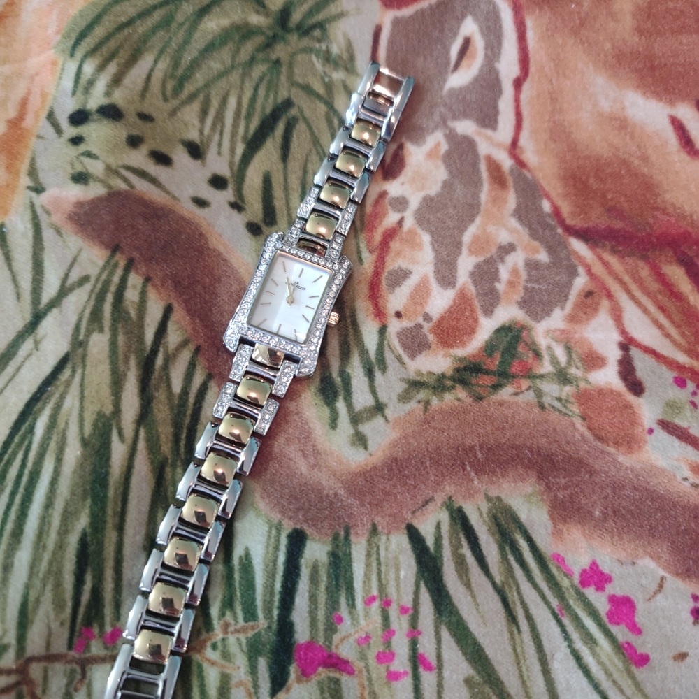 Anne Klein Multi-Tone Gold/Silver Crystal Trimmed Dressy Link Watch